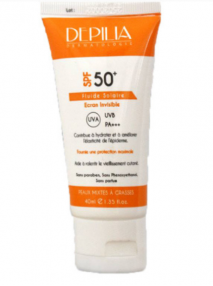 depilia creme solaire invisible 50+ peau grasse